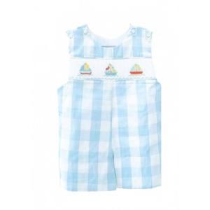 NEW RUTH AND RALPH baby girl's sailboat smocked benjamin romper in light blue